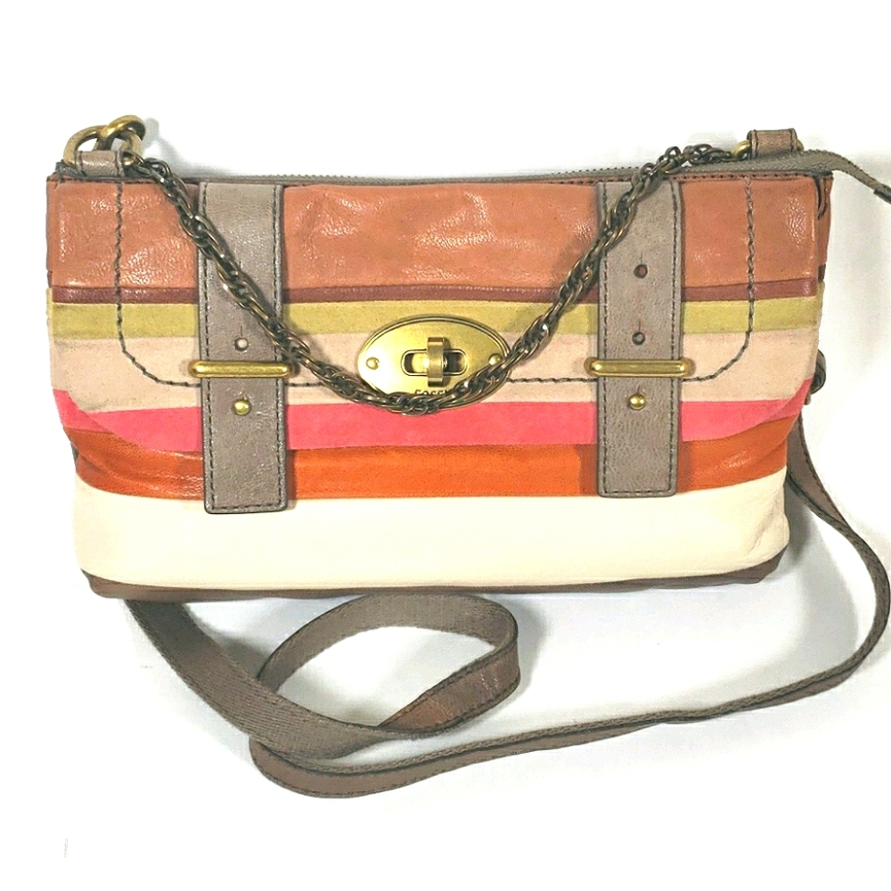 Fossil Leather Crossbody Patchwork Colour Block Medium Size